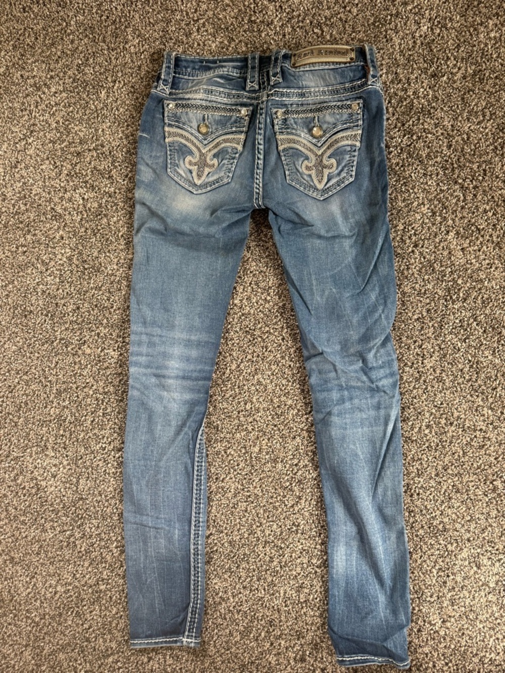Rock Revival Women’s Medium Blue Embroidered Back Pocket Skinny Jeans Size 25